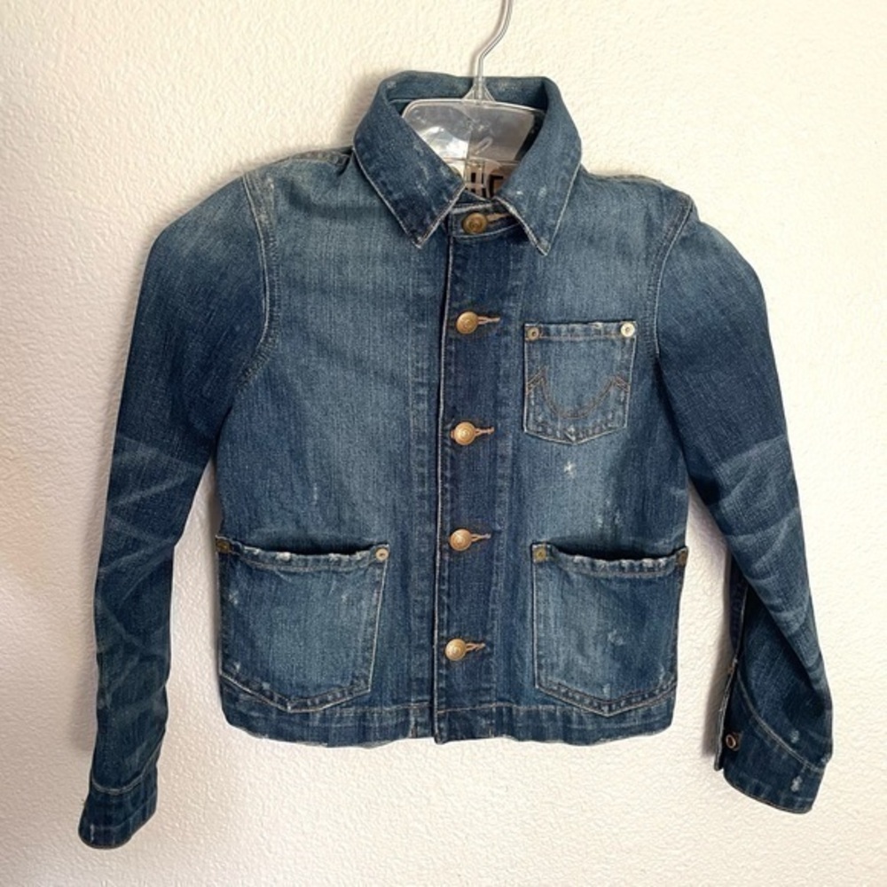 TRUE RELIGION dark denim distressed kids jean jacket size small